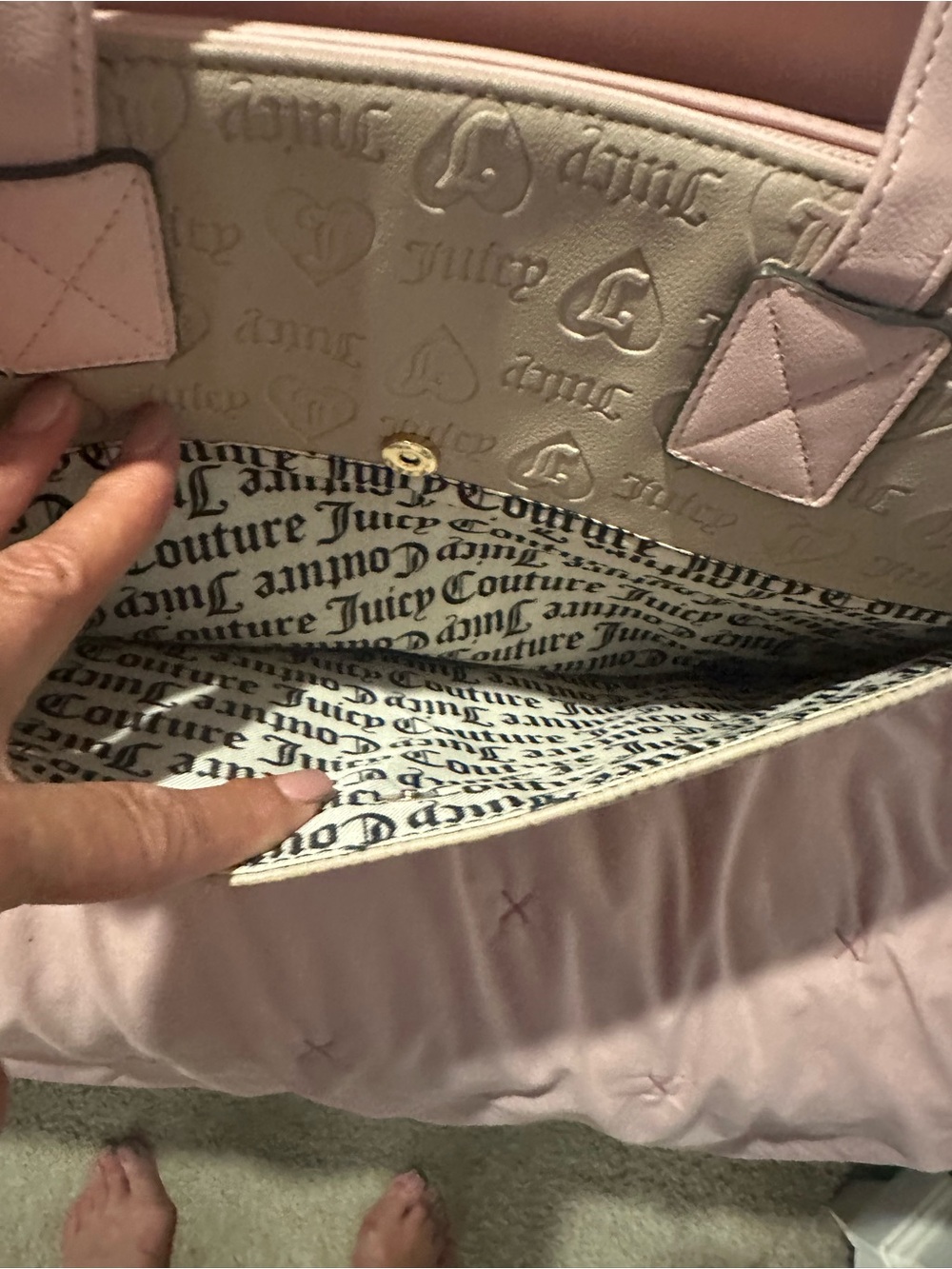 Juicy Couture Pink and Tan Logo Stripe Tote - Picture 3 of 9